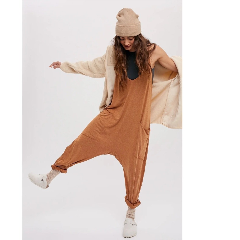 Free People FP Movement Hot Shot Jumpsuit Clay Orange Size L Relaxed One Piece